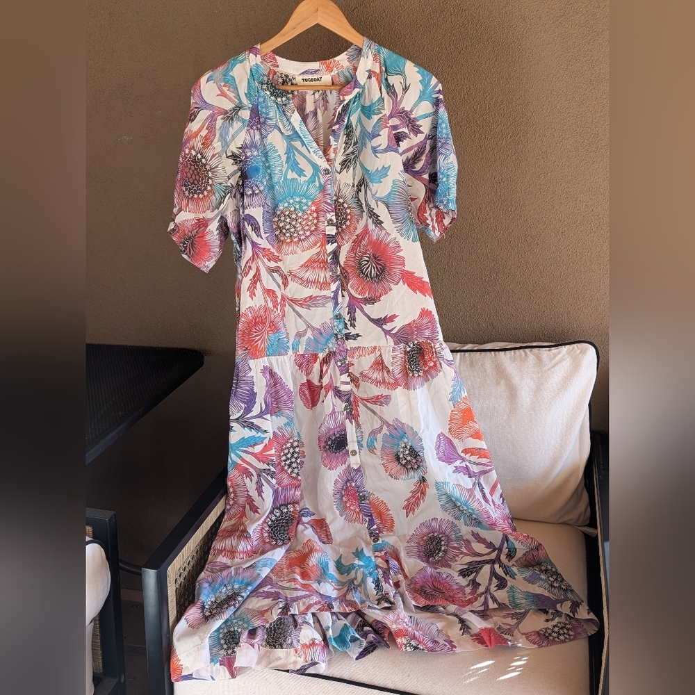 Anthropologie Tropical Floral Button-Down Shirt Dress